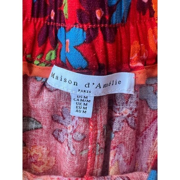 Anthropologie Maison d’ Amelie Red Floral Linen Button Top S, Trouser Pants M - Picture 3 of 8